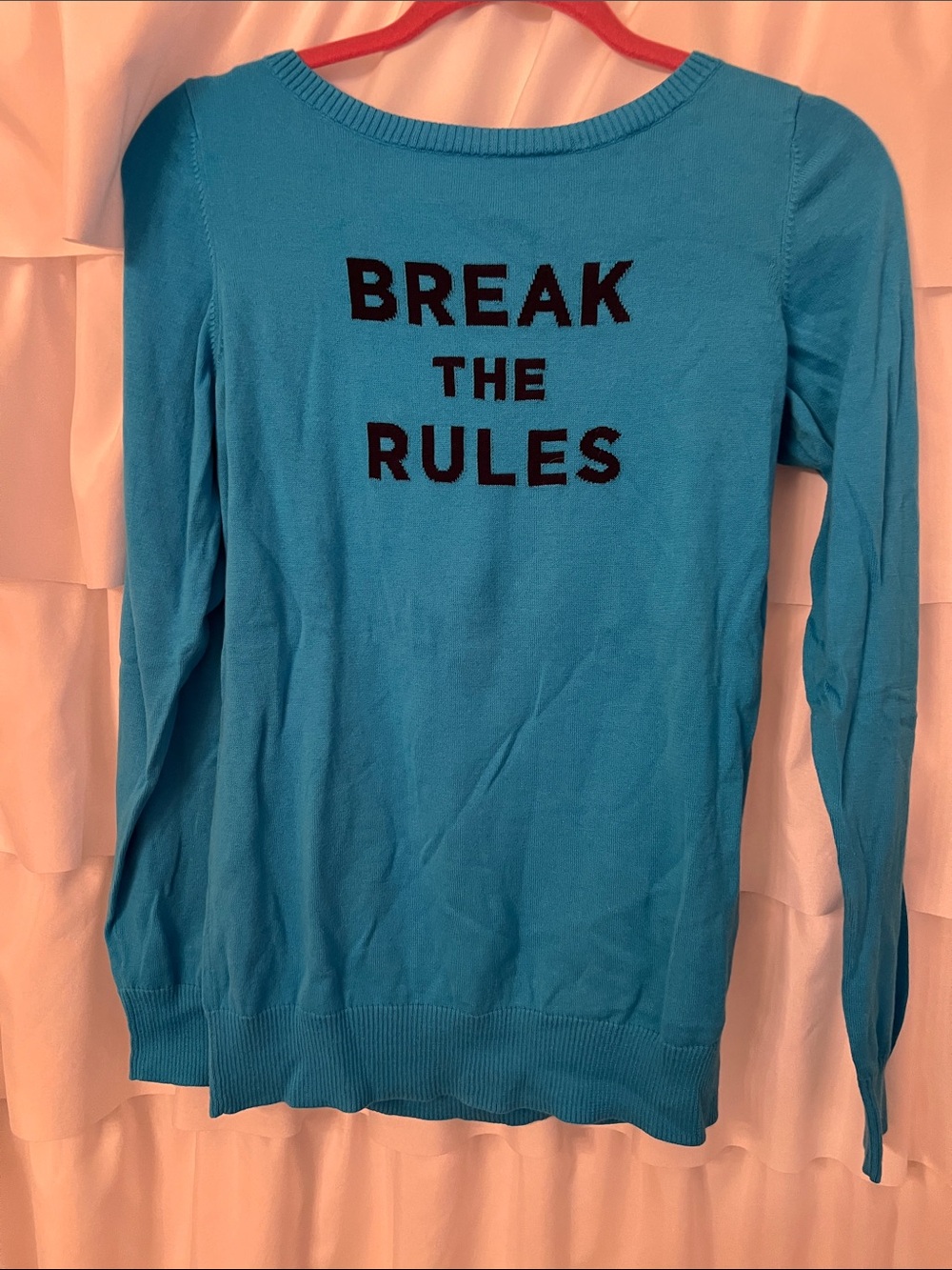 Lilly Pulitzer Turquoise Crewneck Sweater with "BREAK THE RULES" Size L
